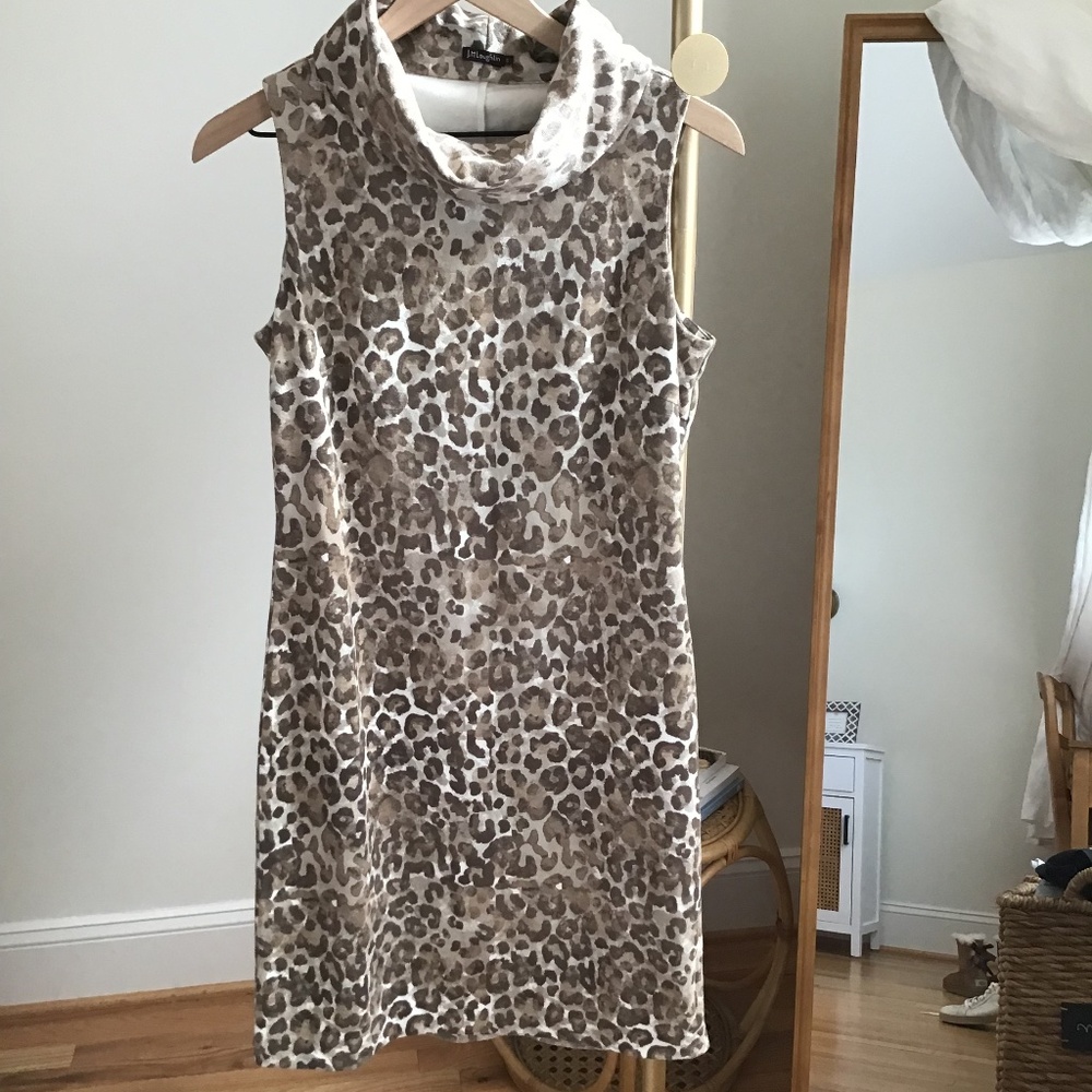 J McLaughlin Diaz Animal Print Faux Suede Cowl Neck Sheath Dress Size Small